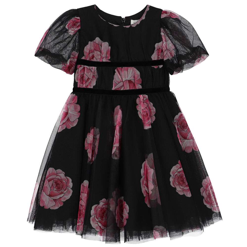 Monnalisa - Black Floral Print Dress