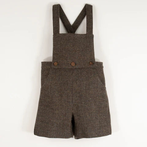 Popelin Tweed Woolen Long Romper Suit w/ Straps