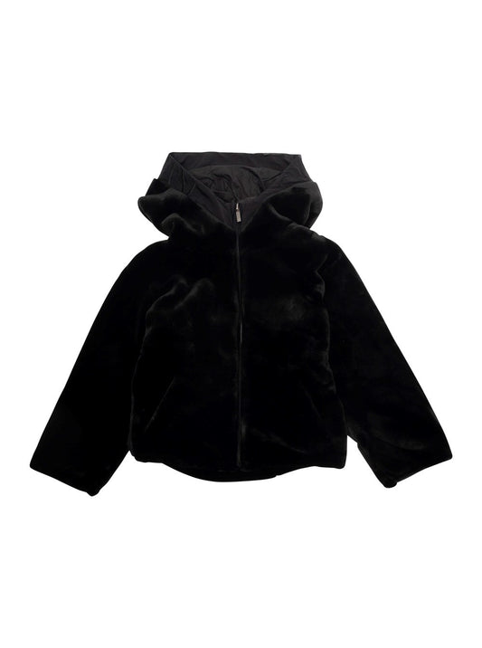 Armani Junior Cinched Waist Logo Fur Jacket