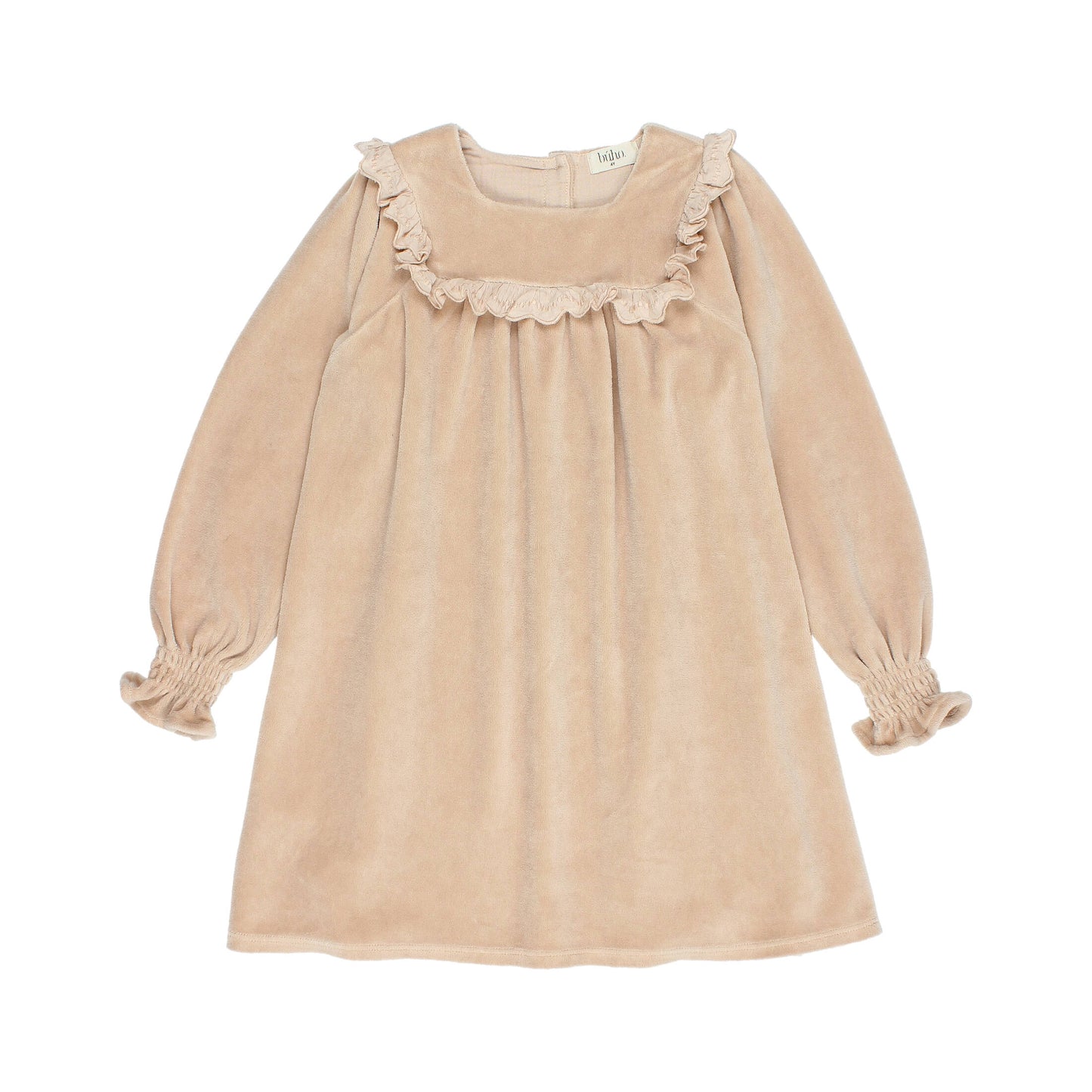 Buho LS Ruffled Yoke Velour Dress