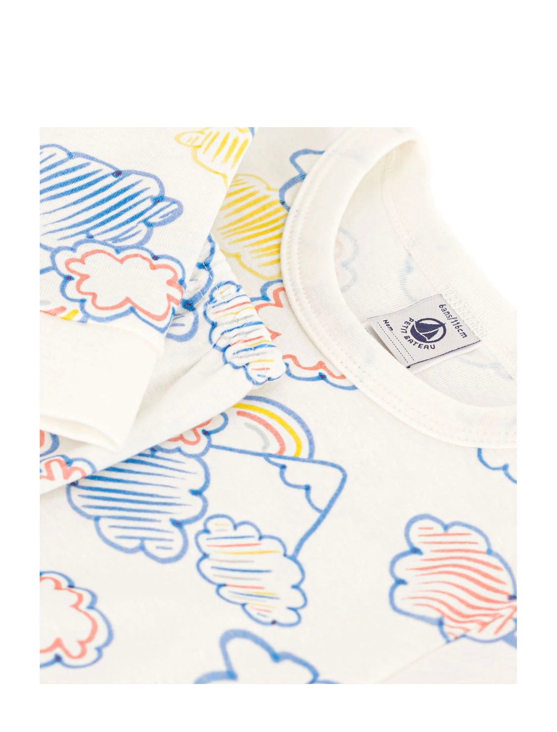 Petit Bateau Girl's LS Drawn Clouds & Rainbows Loungewear