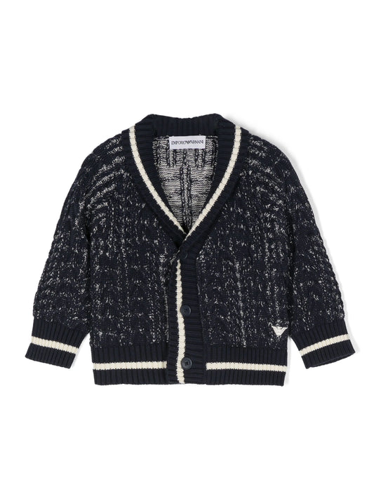 Armani Junior Baby Boy Textured Cardigan w/ Striped Trim