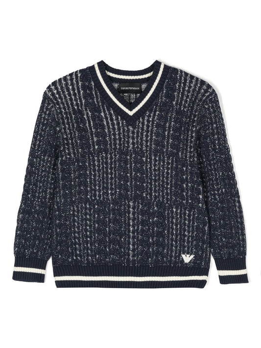 Armani Junior Textured Sweater w/ Striped Trim