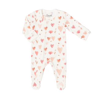 Coccoli Printed Hearts Modal Zip Footie