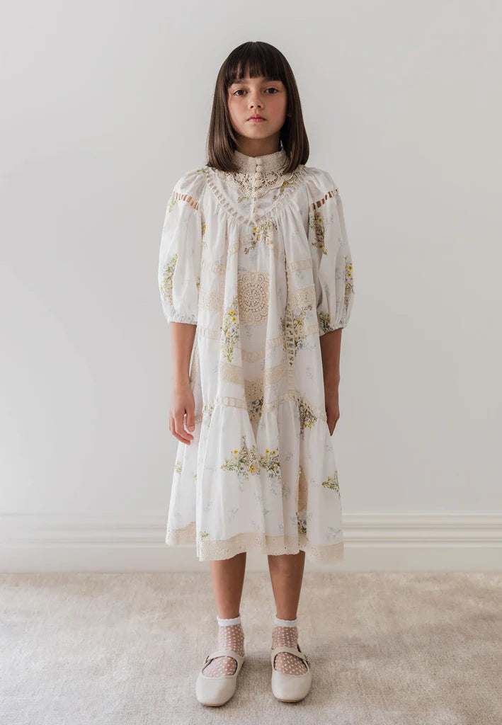 Petite Amalie Elbow Sleeve Doily Applique Dress