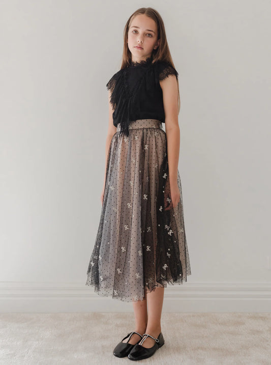 Petite Amalie Embroidered Bow Tulle Skirt