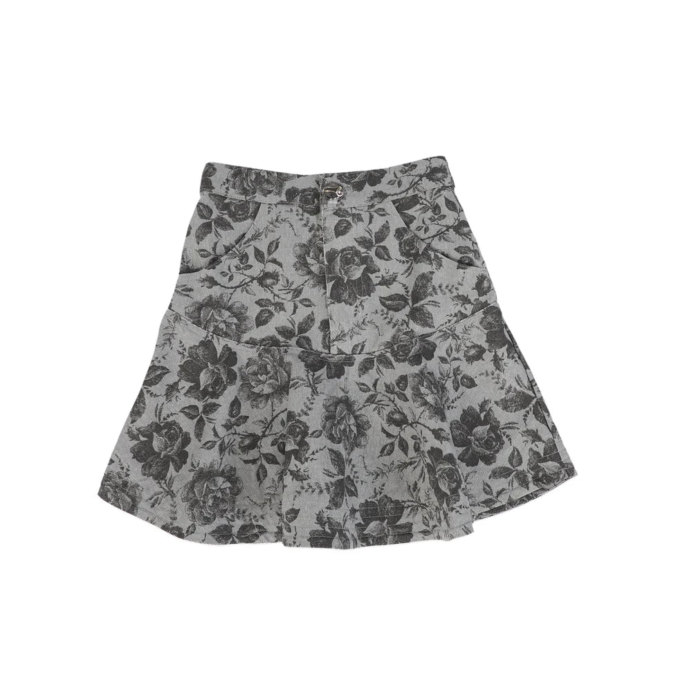 Petite Amalie Rose Print Denim Skirt