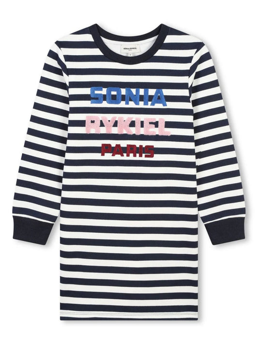 Sonia Rykiel Striped LS Embroidered Logo Dress