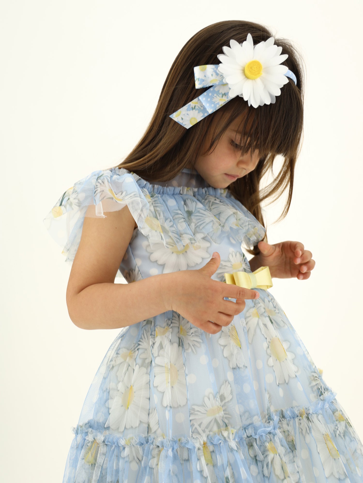 Monnalisa Floral Tulle Dress - Blue / 2Y