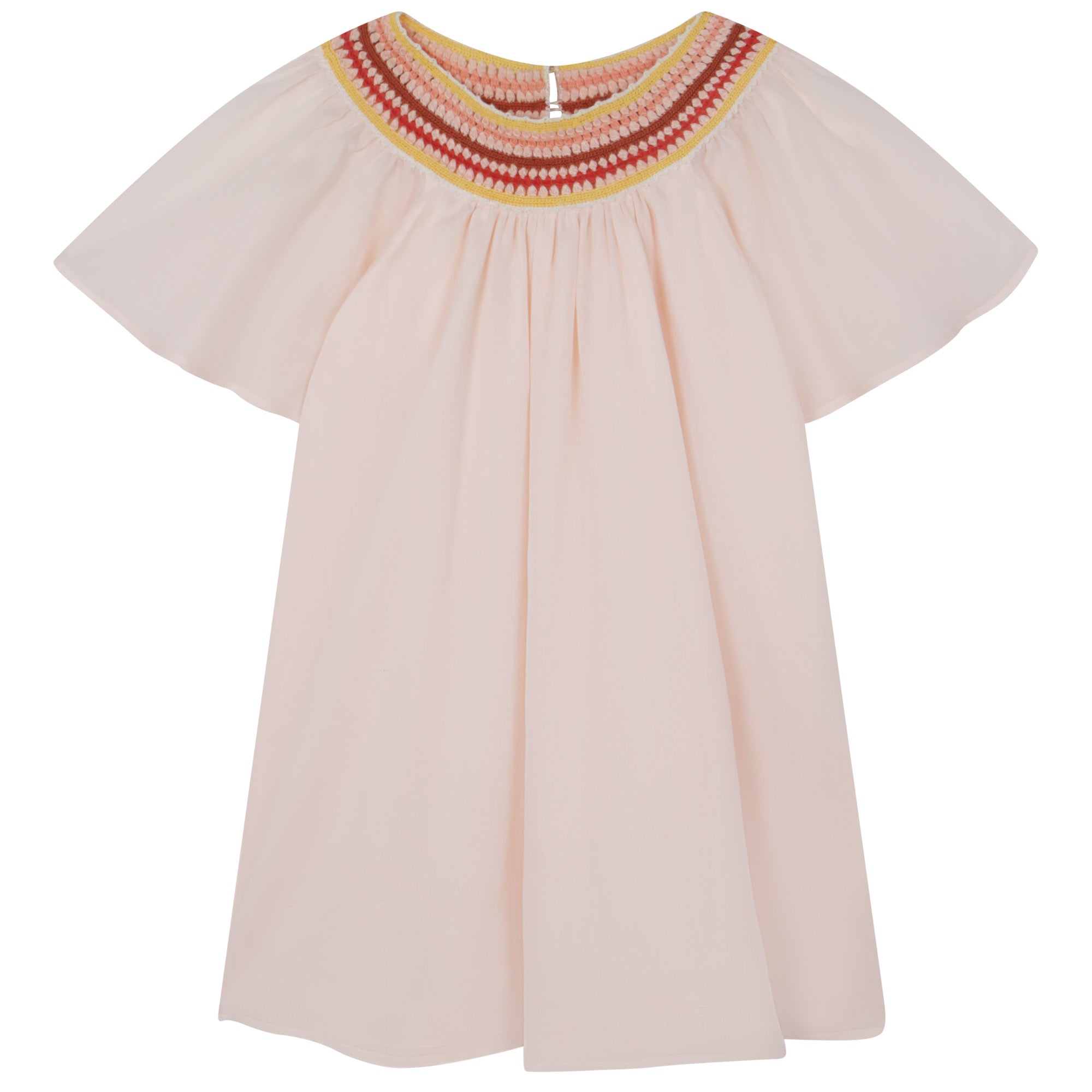 Chloe Short Sleeved Dress w/ Embroidered Collar Detail - Pink / 2Y