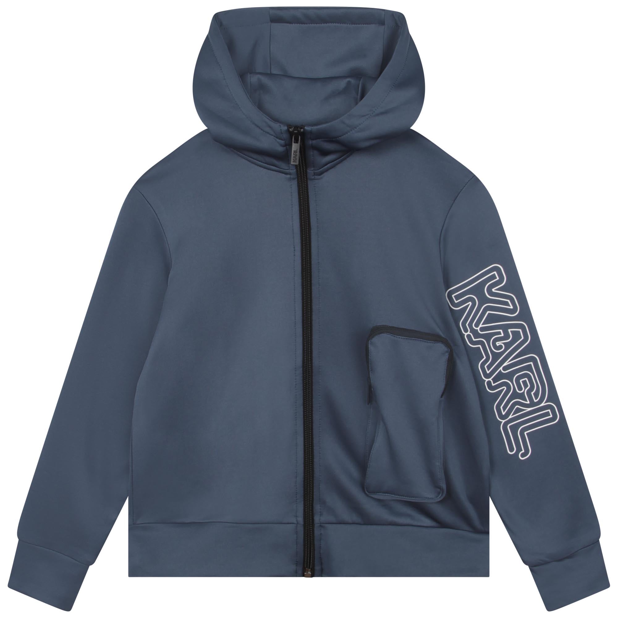 Karl Lagerfeld Boys Zip Hoodie w Logo On Arm Slate Blue 4Y